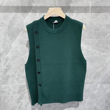 Riolio Men's Luxury Knitted Pullover Sweater Vest Casual Streetwear Button Solid Color O Neck Sleeveless Loose Stylish Vintage Knitwear